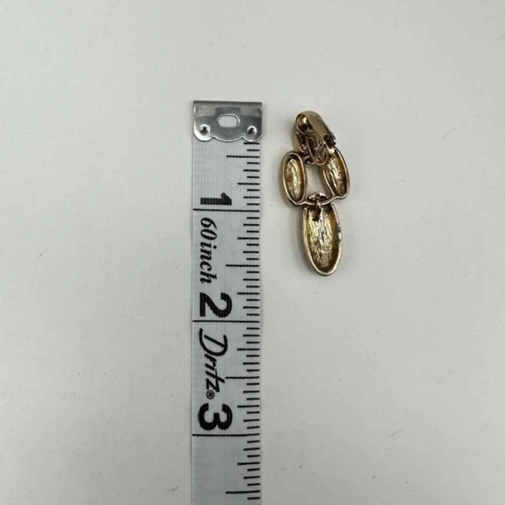 Vintage 80s 90s Gold Tone Textured Oval Drop Clip On Earrings‎ Fashion Jewelry